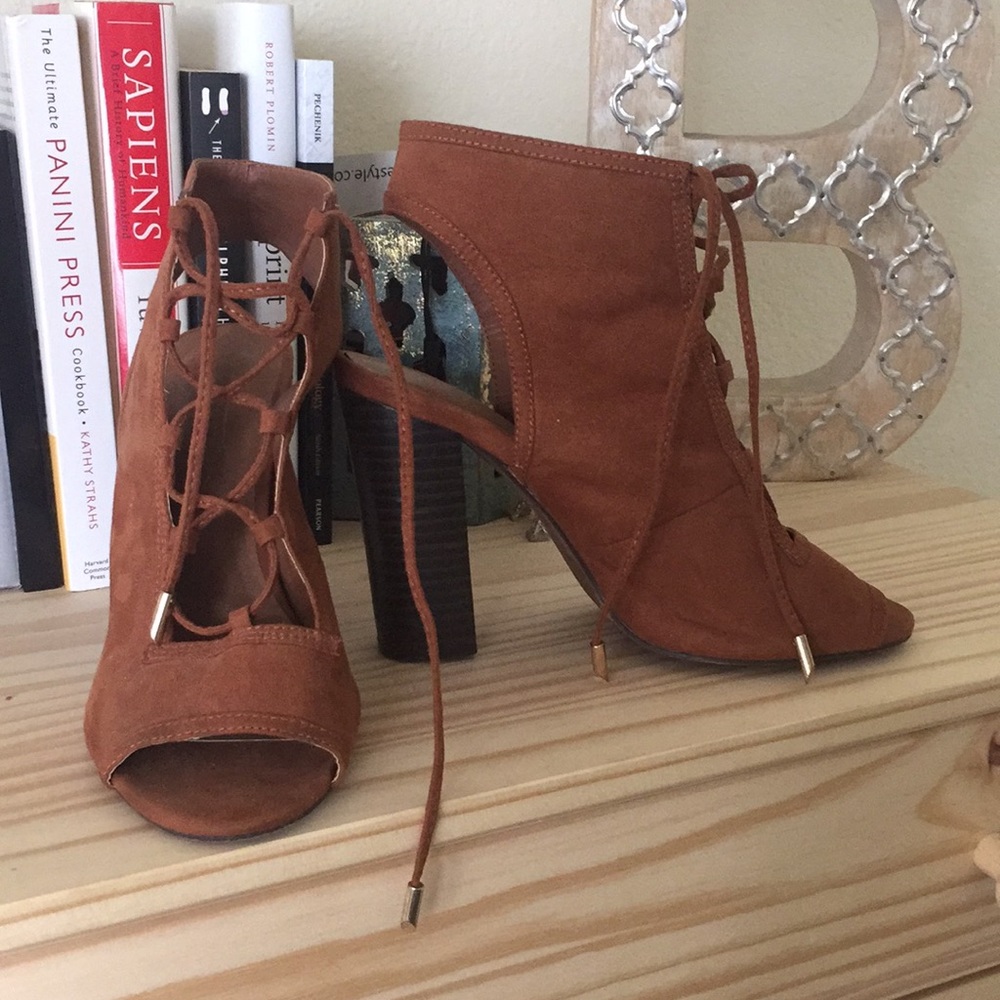 Brown lace up high heels